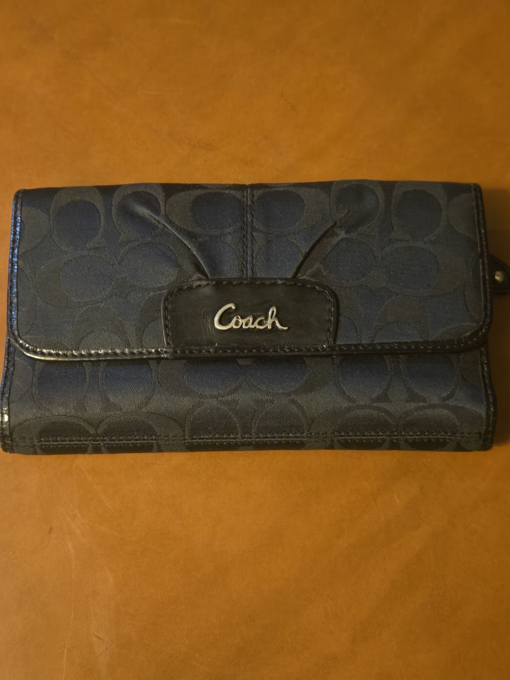 Coach Signature Navy Trifold Wallet